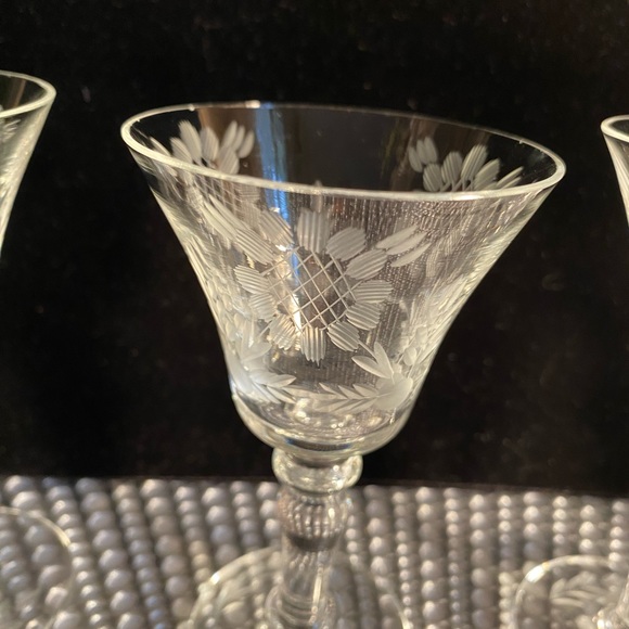 Dining 4 Cordial Sherry Glasses Set Etched 45tall Glasses Goblet Stem